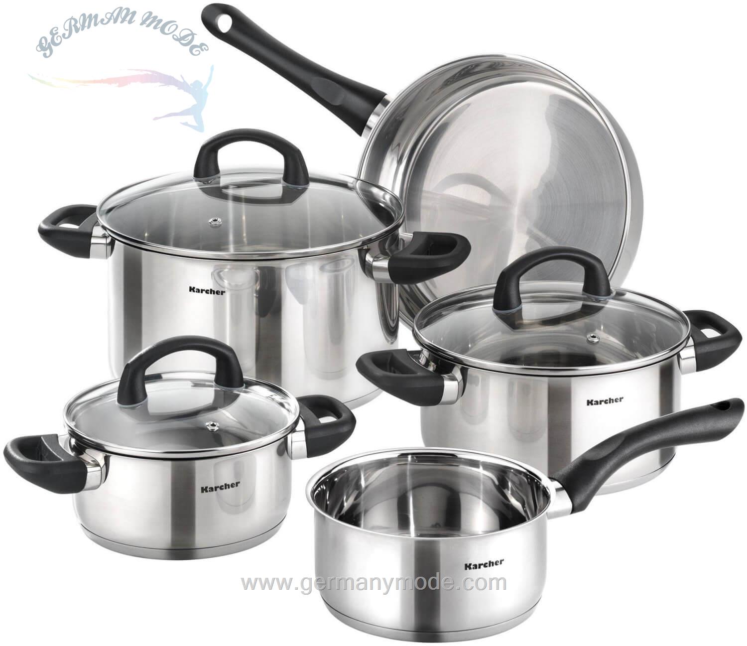 سرویس قابلمه 5 پارچه کرشر آلمان Kärcher Kochtopfset aus Edelstahl Induktion Mia (5tlg) Silber