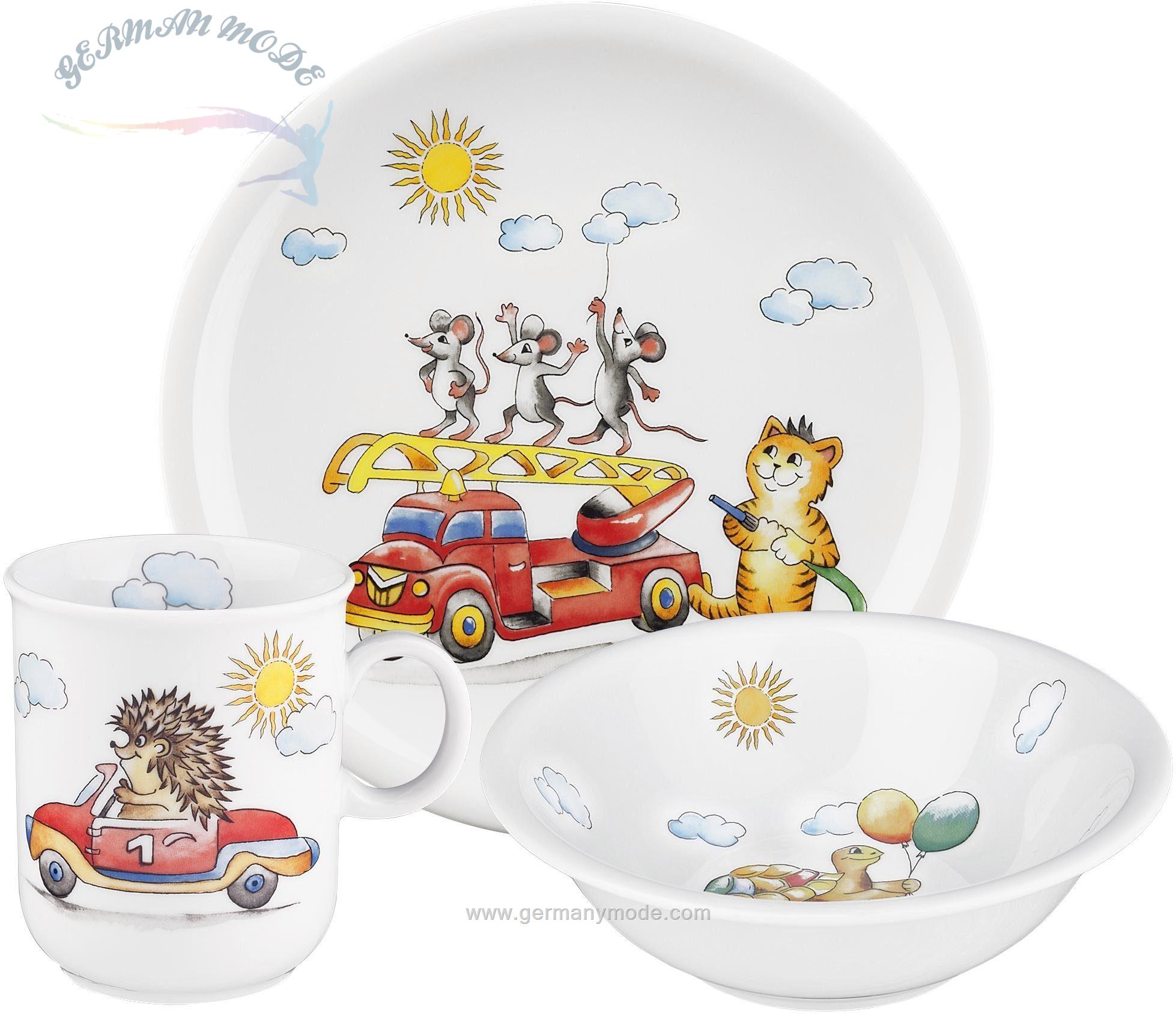 سرویس غذاخوری چینی بچگانه 3 پارچه سلتمن ویدن آلمان Seltmann Weiden Kindergeschirr-Set Compact Flinker FLitzer (3-tlg), Porzellan