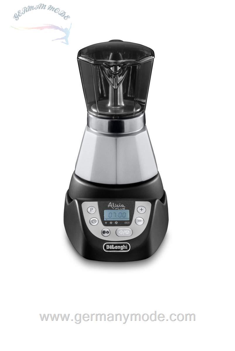 قهوه ساز دلونگی آمریکا DeLonghi EMKP42.B Alicia PLUS - قهوه ساز برقی موکا، 450 وات، 2-4 فنجان، پلاستیک، مشکی / نقره ای مشکی تکی 4 فنجان + عملکرد جو