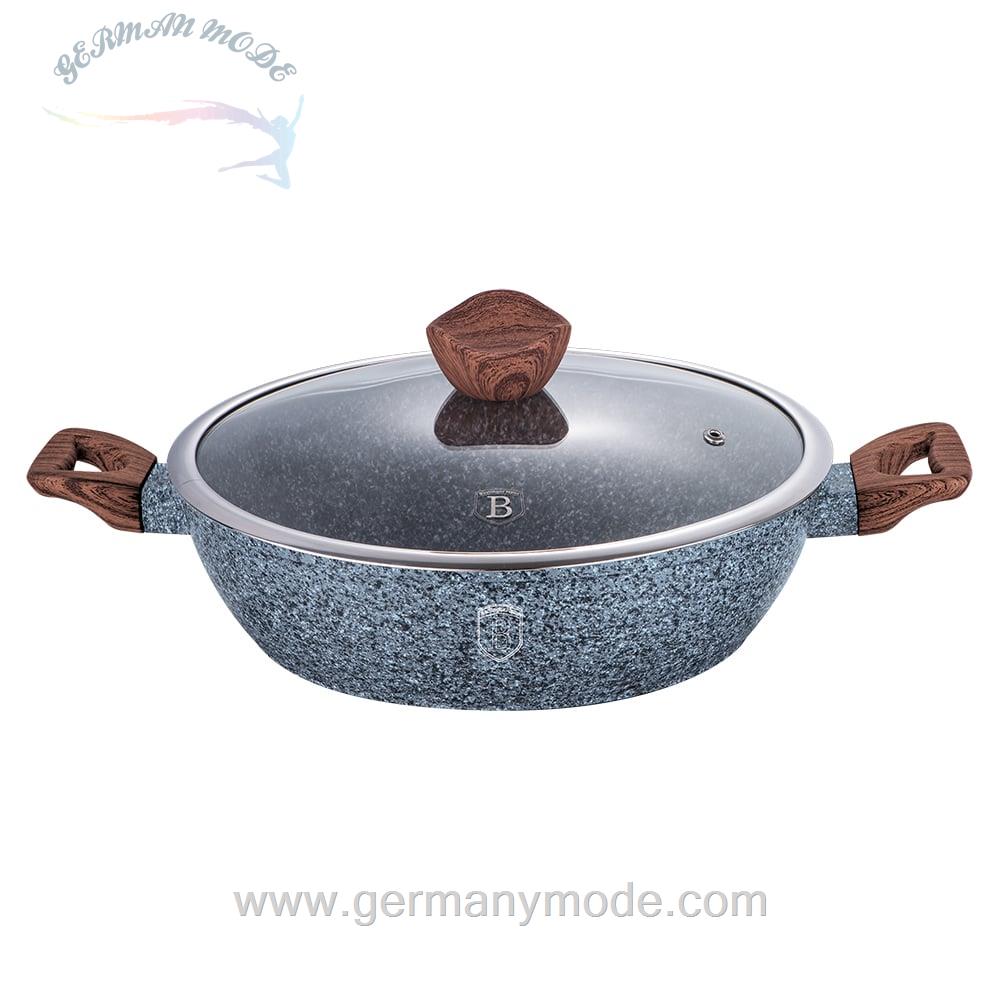 قابلمه کم عمق 28 سانت درب دار با روکش مرمری برلینگر هاوس مجارستان BerlingerHaus SHALLOW NON-STICK POT WITH TRIPLE MARBLE FINISH and GLASS LID, 28 CM, BERLINGER HAUS BH-1203