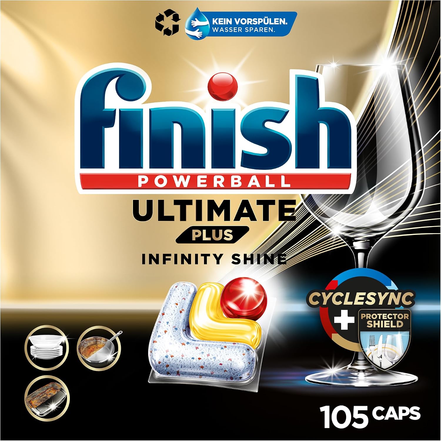 قرص‌ ماشین ظرفشویی فینیش انگلستان مدل Finish Ultimate Plus Infinity برای تمیز کردن قوی قدرت چربی‌زدایی و درخشندگی با یک لایه محافظ 105 عدد کپسول فینیش