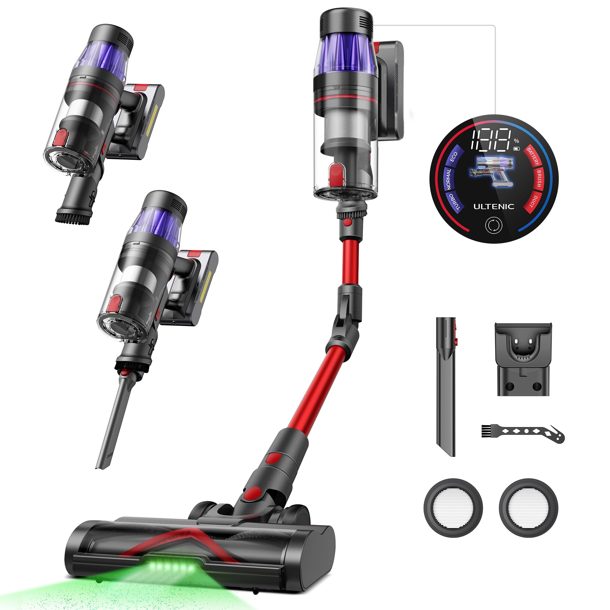 جارو شارژی Ultenic U16 Flex 550W/45 Kpa، جارو شارژی 60 دقیقه با صفحه لمسی و لوله تاشو، چراغ سبز ایستگاه شارژ دیواری، ضد گره خوردن برای کف های سخت مو فرش حیوانات خانگی