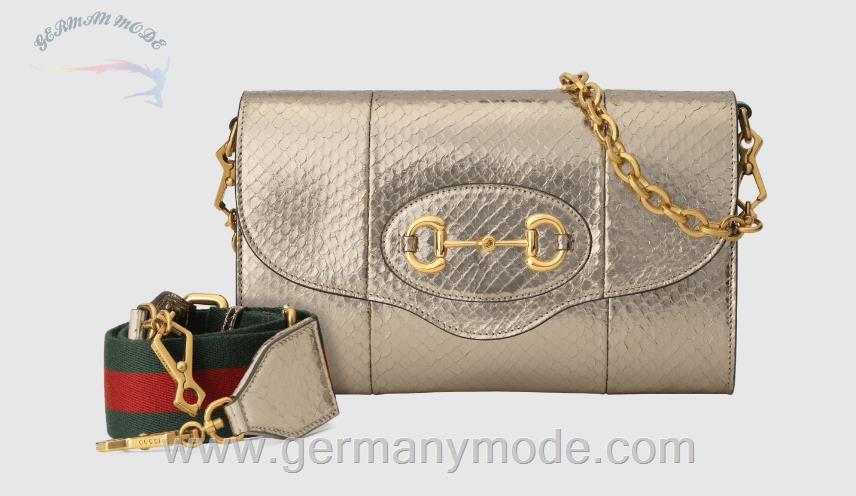 کیف مجلسی زنانه گوچی ایتالیا GUCCI Kleine Gucci Horsebit 1955 Tasche aus Anakondaleder 677286 L15CX 8890