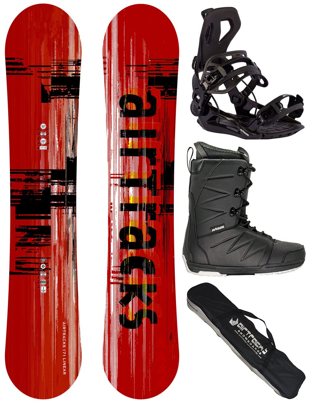 Airtracks Snowboard Set Board Linear Camber Extra Wide + Snowboard Bindung Master + Snowboardboots + Sb Bag / 155 159 165 168 171 cm Snowboard 155 cm Boots Star Black 40