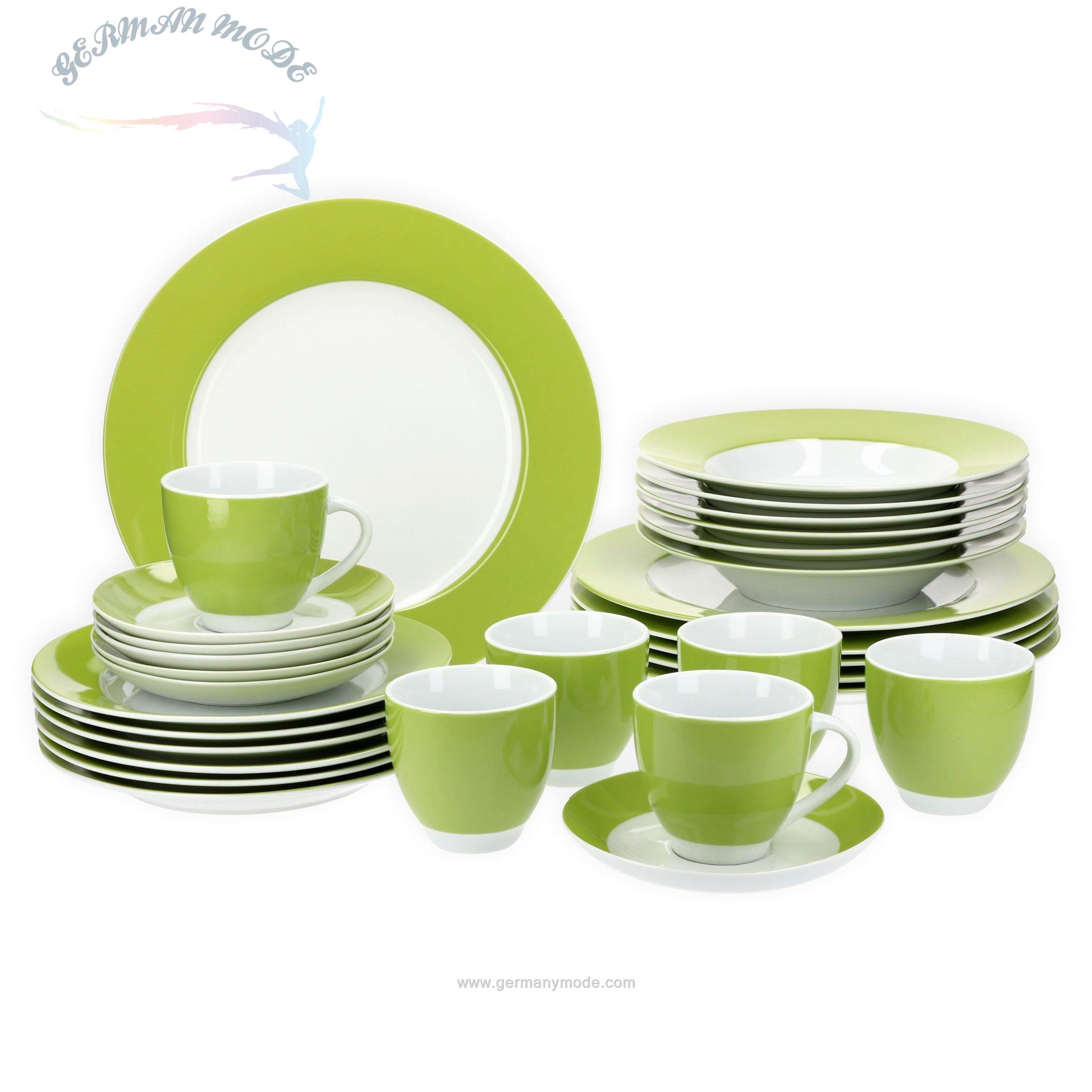 سرویس غذاخوری چینی 30 پارچه 6 نفره ون ول اسکاندیناوی Van Well Dinner Service 30 Pieces For 6 people Vario porcelain series - grün