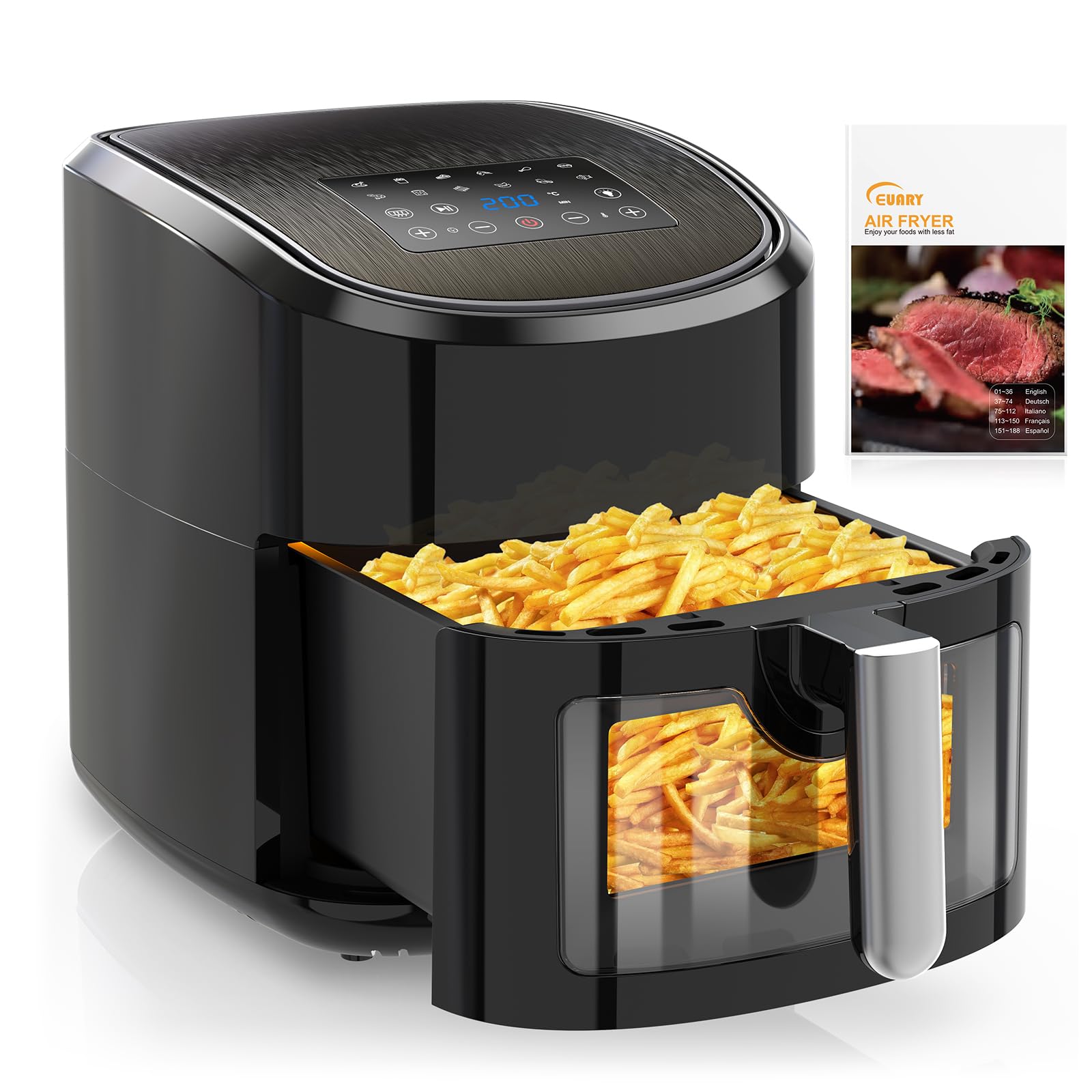 خرید از آمازون - سرخ کن Euary 7.5L XXL 1700W سرخ کن با 12 برنامه سرخ کن هوای گرم بدون چربی سرخ کن بادی با کتاب دستور پخت به زبان آلمانی.