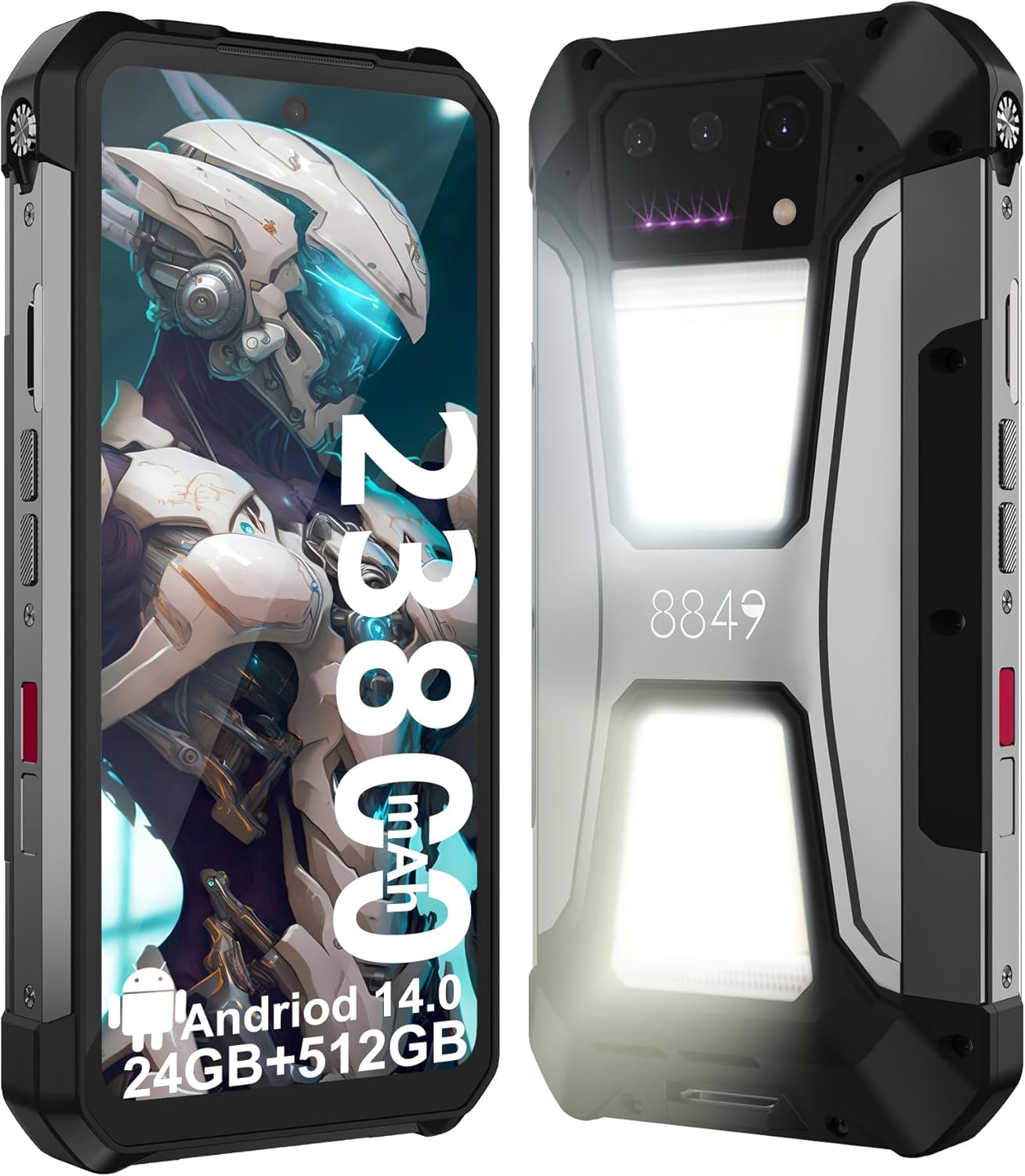 موبایل هوشمند پروژکتور دار 8849 Tank 2 Pro Outdoor Android 14،در فضای باز بدون قرارداد با پروژکتور، 24 گیگابایت + 512 گیگابایت تلفن هوشمند مقاوم در برابر آب IP68 با ظرفیت 23800 میلی آمپر ساعت، دو سیم کارت