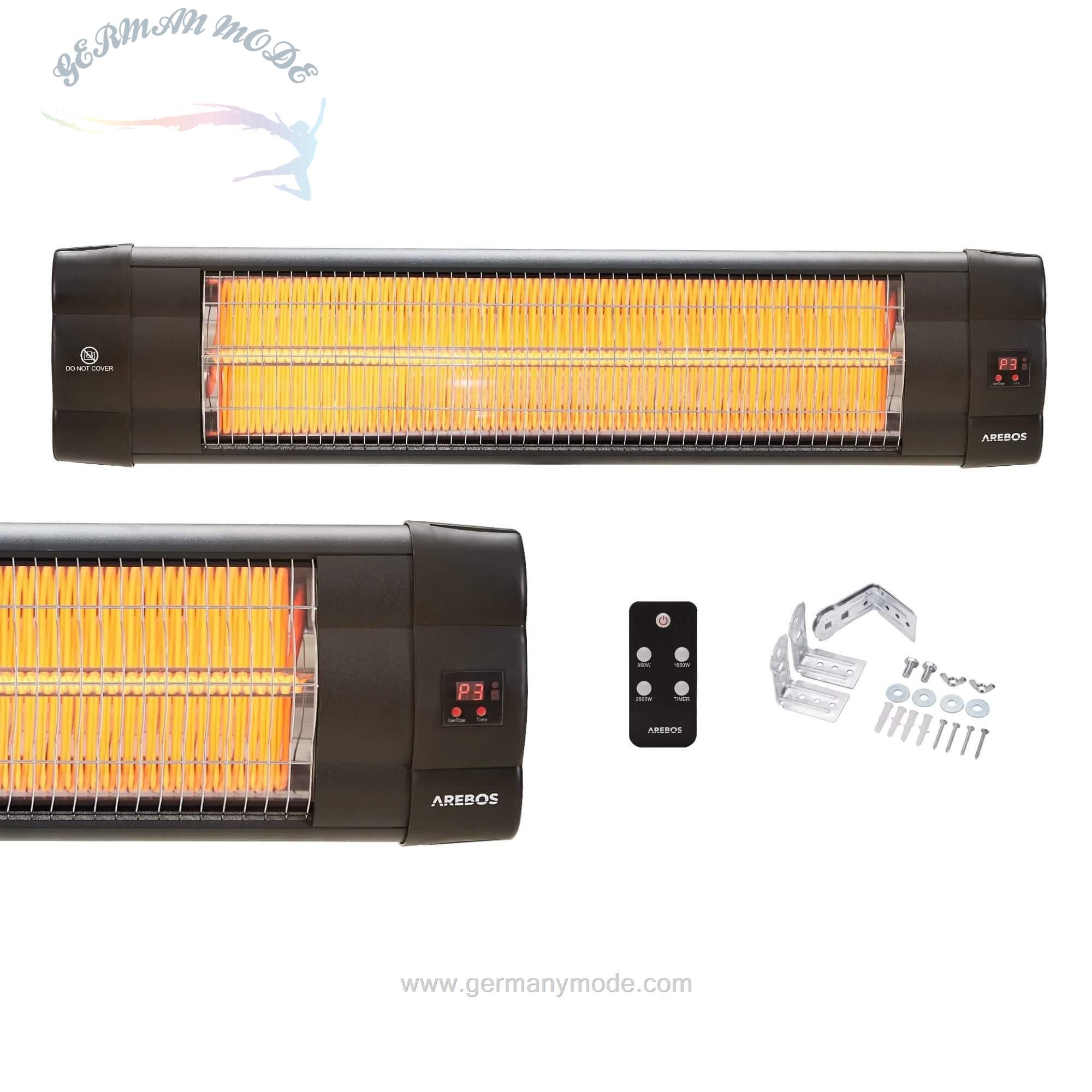 بخاری برقی مادون قرمز دیواری آربوس Arebos Heizstrahler 2/500 W Infrarot mit Fernbedienung 3 Heizstufen
