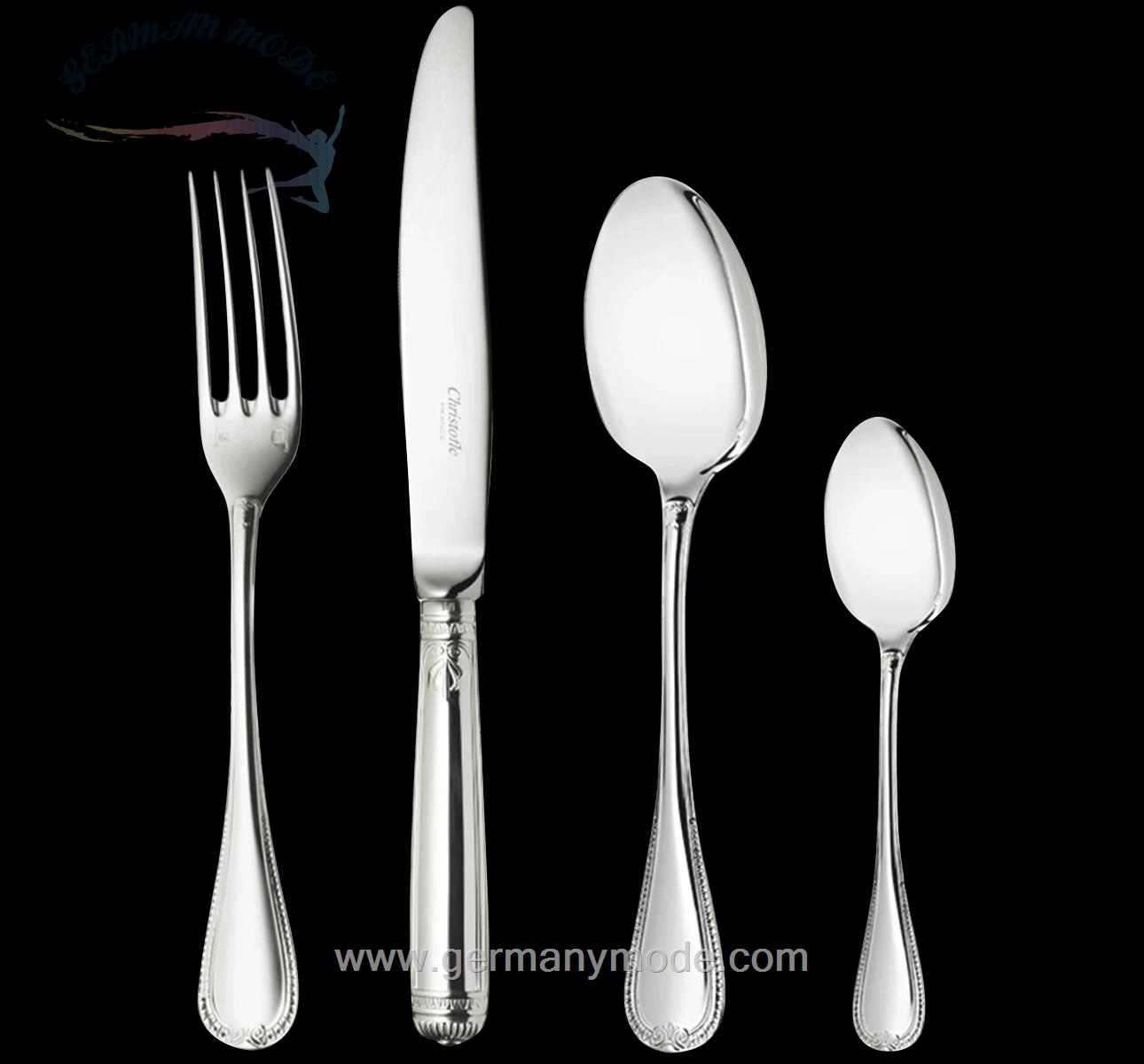 سرویس قاشق چنگال 48 پارچه با روکش نقره کریستوفل فرانسه CHRISTOFLE 48-Piece Silver-Plated Flatware Set with Free Chest