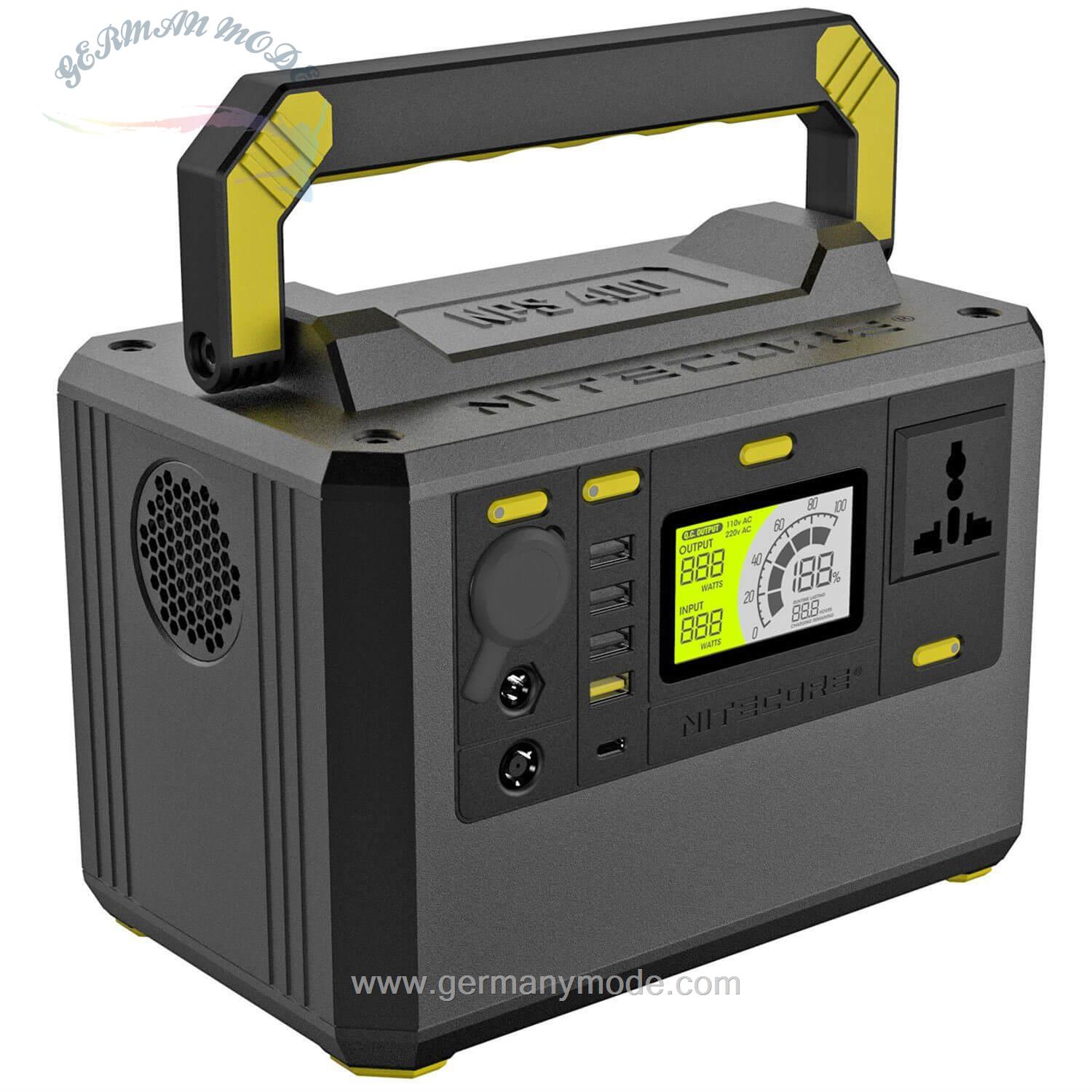 ژنراتور برق خورشیدی با پنل تاشو قابل حمل نیتکور Nitecore NPS400 Power Station 117000mAh und Niteco- Powerstation