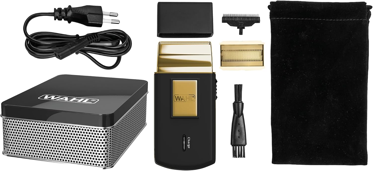 ریش تراش مسافرتی جیبی وال آمریکا Wahl Travel Shaver Gold Edition - ریش تراش برقی شارژی و شارژی برای آقایان، ایده آل برای مسافرت، کوتاه کردن مو و ریش، جمع و جور و قابل حمل