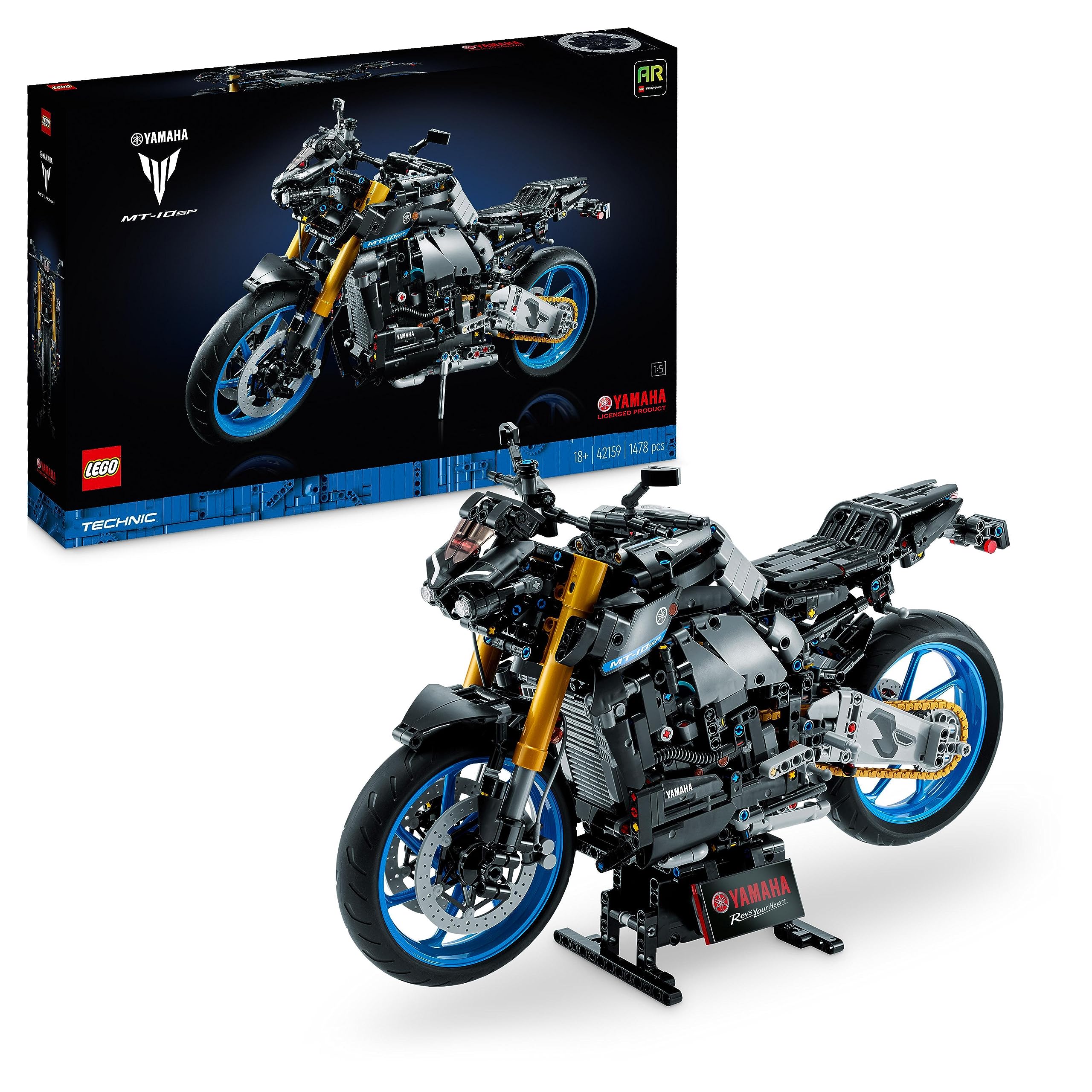 خرید از آمازون - کیت مدل موتورسیکلت LEGO 42159 Technic یاماها MT-10 SP برای بزرگسالان، مدل خودروی معتبر با موتور 4 سیلندر، فرمان در حال کار و اپلیکیشن AR، هدیه برای مردان و زنان