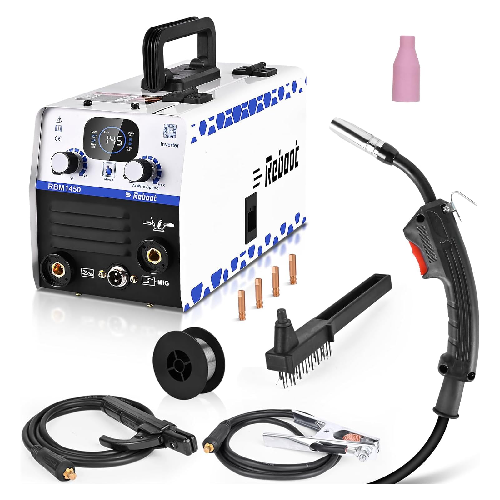 خرید از آمازون - راه اندازی مجدد دستگاه جوش MIG 240V 145A MMA ARC/Lift Tig 3 in 1 Welding Flux Core Welder with IGBT Inverter Portable and Mini مناسب برای جوشکاران مبتدی و حرفه ای، ارتقا MIG1450