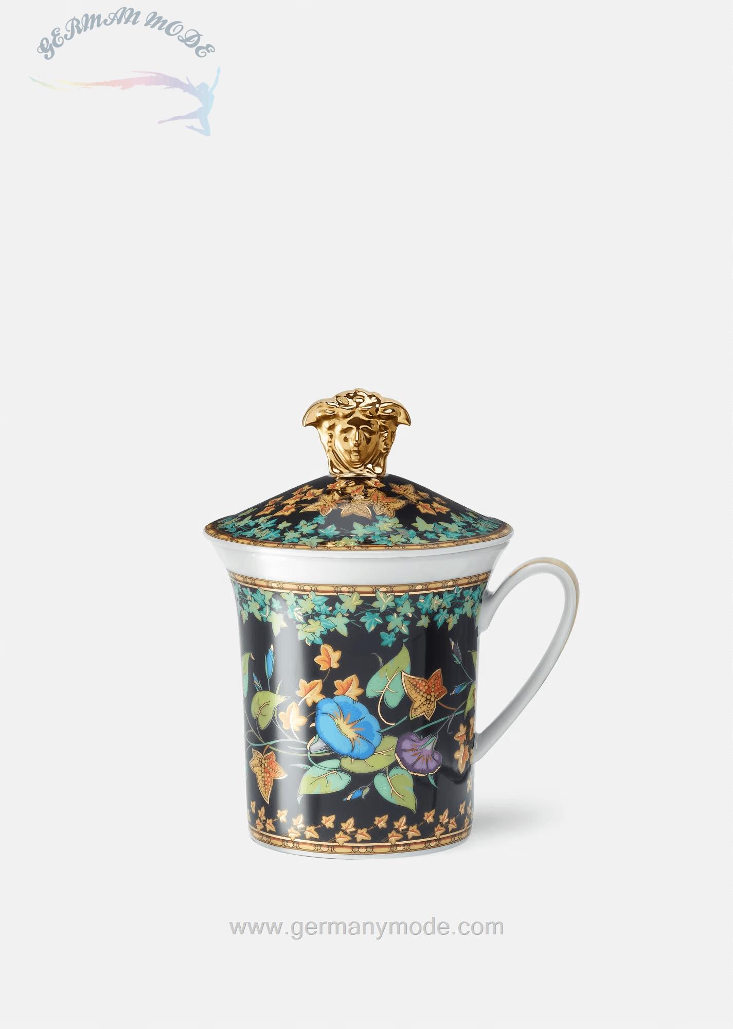 لیوان درب دار چینی روزنتال ورساچه ایتالیا VERSACE GOLD IVY TASSE