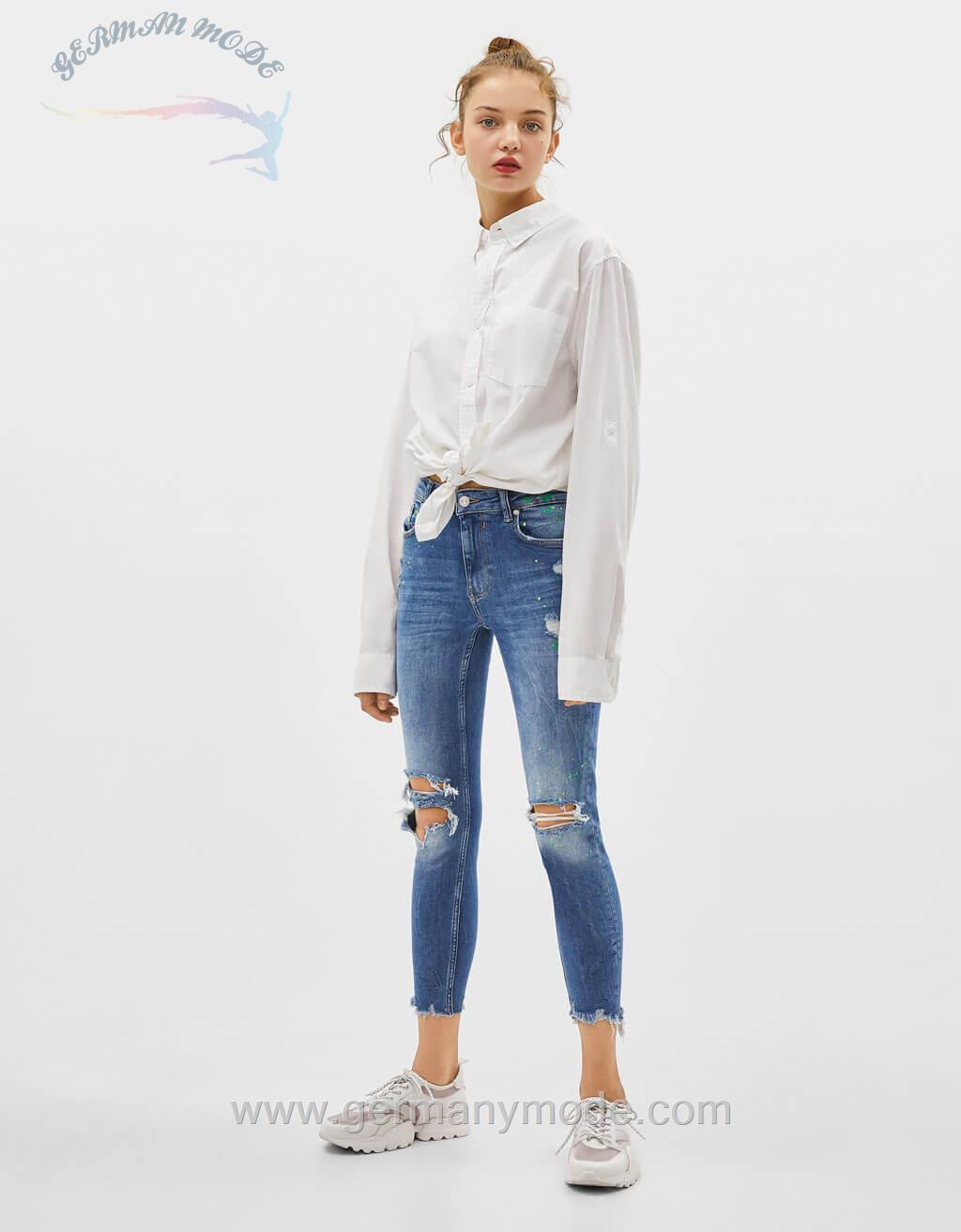 شلوار جین زنانه برشکا اسپانیا Skinny-Jeans mit halbhohem Bund