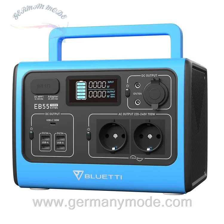 ژنراتور برق خورشیدی مسافرتی بلوتی Bluetti EB55 Portable Power Station blau 700W 537Wh blau