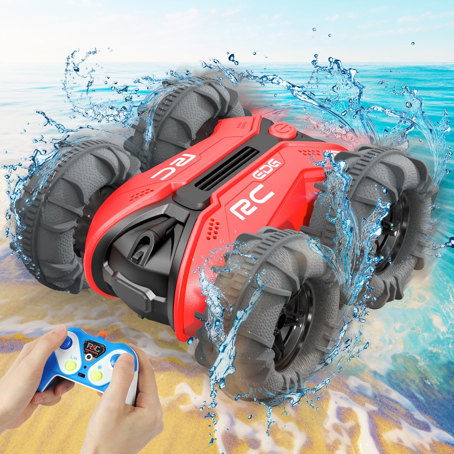 خرید از آمازون - Nawerhfe خودروی دوزیست کنترل از راه دور ماشین 3 4 5 6 7 8 سال، RC Car Toy از 3-12 پسر هدایای تولد پسرانه اسباب بازی های داخلی و خارجی برای کودکان 2.4Ghz 4WD 360° RC Truck Red
