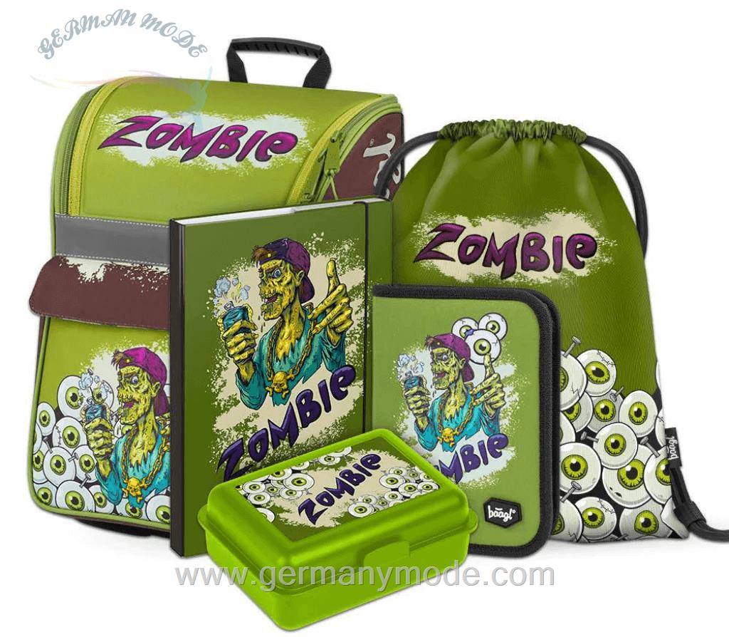 ست 5 تایی کوله پشتی مدرسه کوله ورزش جامدادی دفتر ظرف اسنک پسرانه بگل Baagl Zippy Zombie Schulranzen Set 5tlg Schulranzen Federmäppchen Turnbeutel Brotdose Heftmappe