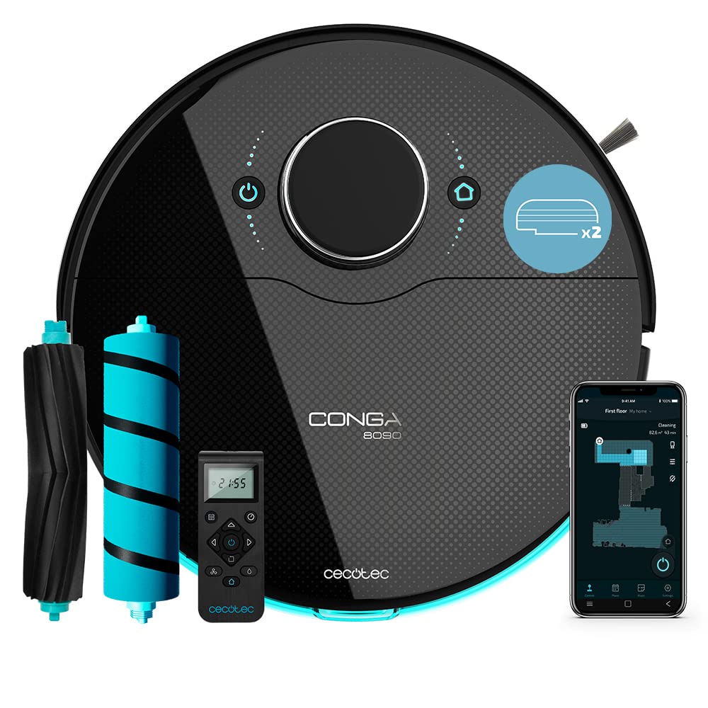 جارو رباتیک تی کش سکوتک اسپانیا Cecotec Conga 8090 Ultra X فناوری لیزر، حداکثر قدرت ۱۰۰۰۰ پاسکال، برس گالیسکو برس مخصوص حیوانات خانگی