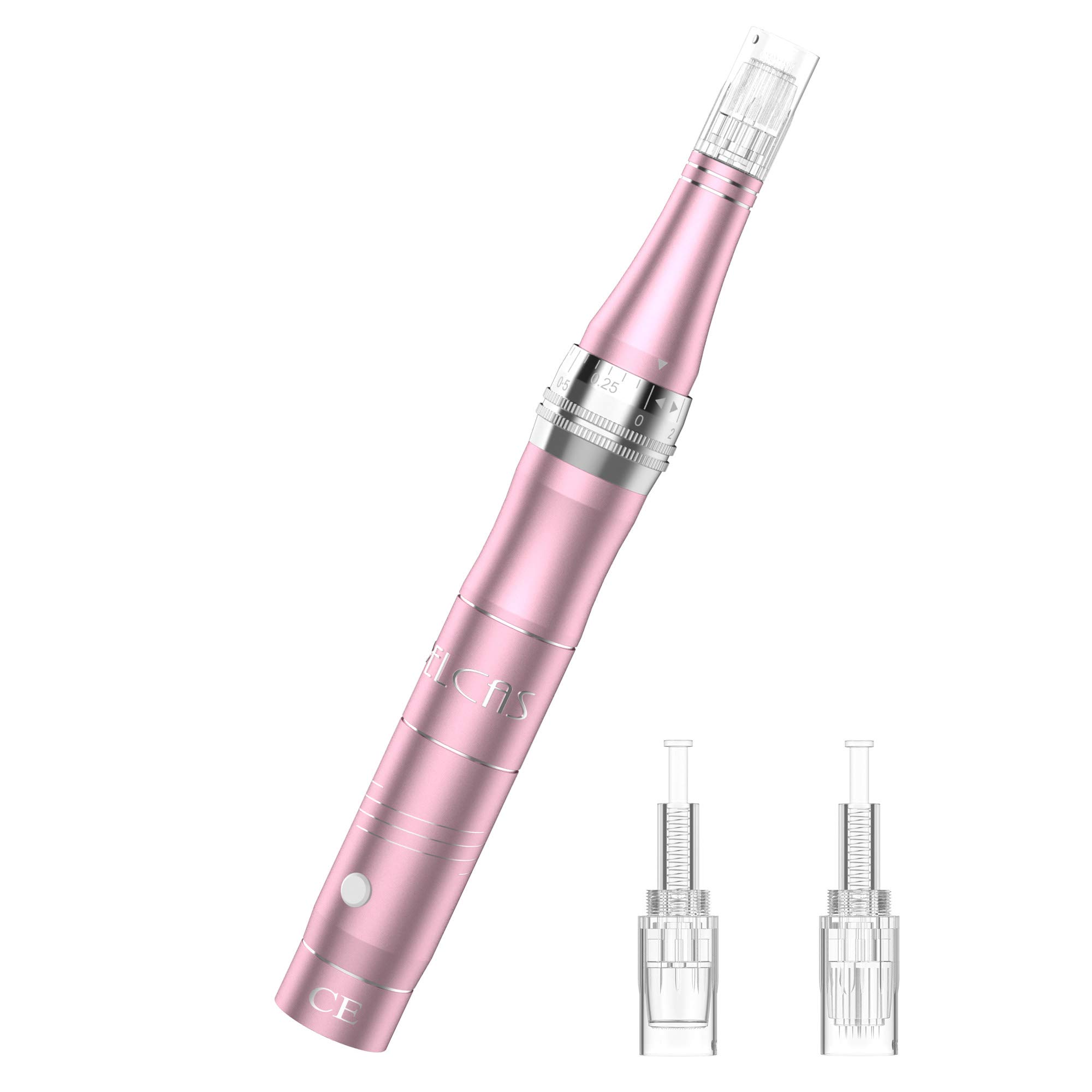 خرید از آمازون - PELCAS Dermapen Electric Microneedling Pen Microneedling Pen Microneedling Rechargeable 0-2mm با 3 سطح سرعت شامل درمارولر قابل حمل 3 سر سوزن برای پوست صورت رزگلد 1