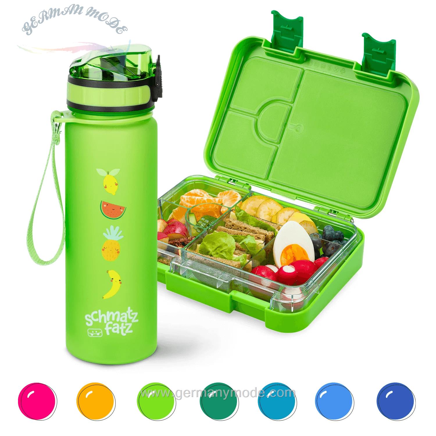 ظرف غذا اسنک کودک و قمقمه کلارشتاین آلمان Klarstein schmatzfatz Frühstücksset, Trinkflasche, Lunchbox Green Fruit