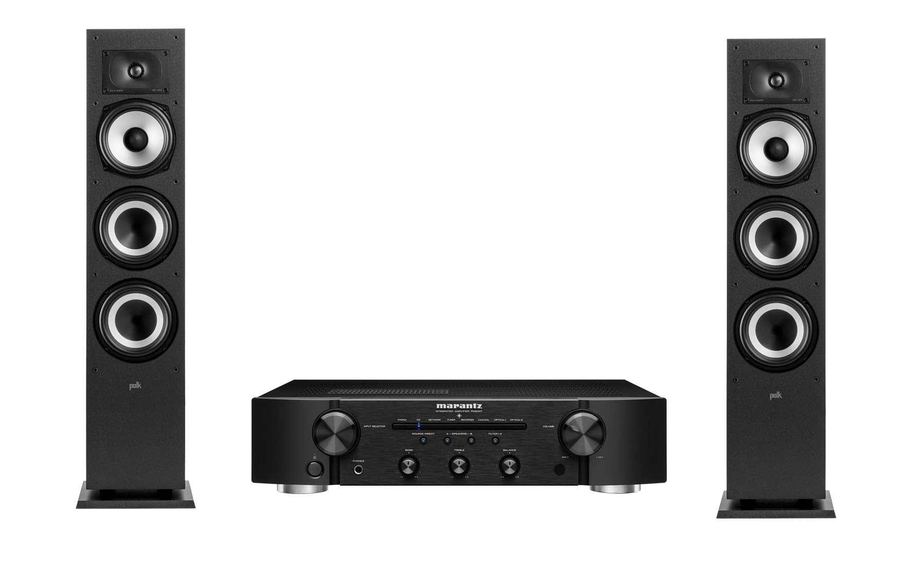 آمپلی فایر Marantz PM6007، آمپلی فایر یکپارچه با اتصال دیجیتال + POLK AUDIO، بلندگوی برجی جمع و جور Polk Monitor MXT60