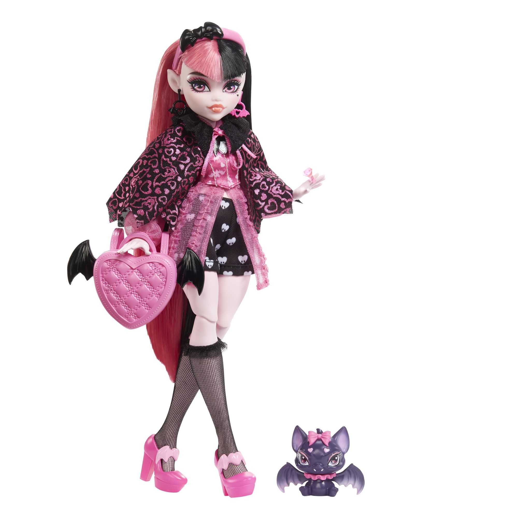 خرید از آمازون - Monster High Doll, Draculaura with Accessories and Pet Bat, Posable Fashion Doll with Pink and Black Hair, HHK51 Single