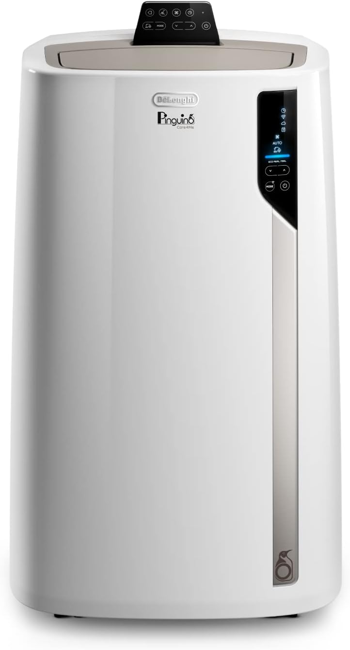تصفیه هوا رطوبت گیر دلونگی ایتالیا DeLonghi Pinguino PAC EL112 CST WiFi تهویه مطبوع سیار با فناوری MyEcoRealFeel برای اتاق تا 110 متر مکعب، 11000 BTU/h، 2.9 کیلووات، 63 دسی بل، عملکرد رطوبت زدایی، A+، برنامه و کنترل صوتی، سفید برای اتاق تا 110 متر³ - EEK A+ White