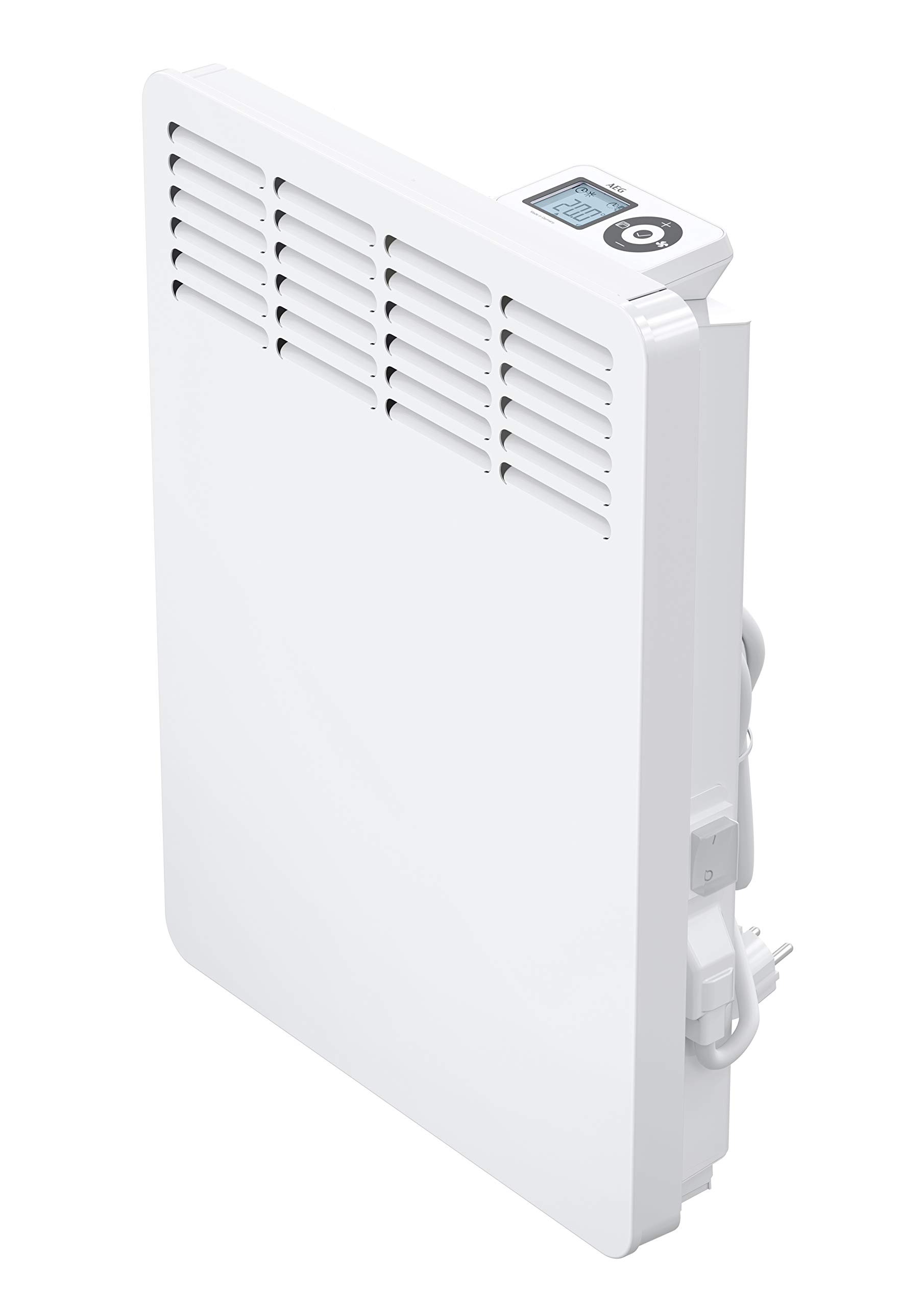 بخاری دیواری AEG مدل WKL 505، بخاری برقی کم مصرف، ۵۰۰ وات برای تقریباً ۶ متر مربع، صفحه نمایش LCD، تایمر هفتگی، کد ۲۳۶۵۳۱ برای تقریباً ۶ متر مربع، بدنه فلزی بدون تایمر ۱۲۰ دقیقه‌ای