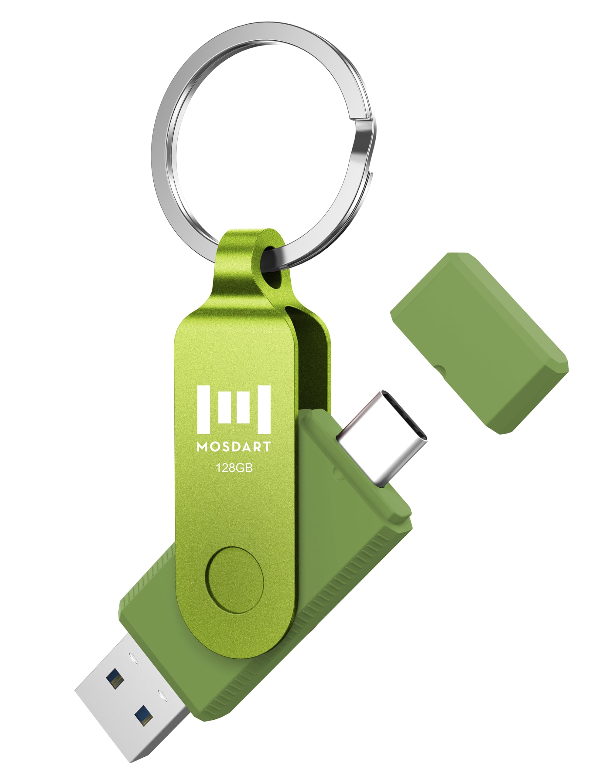 خرید از آمازون - فلش درایو دوگانه USB C سریع 128 گیگابایتی MOSDART با جاکلیدی - مموری استیک 2 در 1 OTG USB 3.1 Type-C برای تلفن‌های Android USB-C، iPhone 15، MacBook، iPad، رایانه‌ها و موارد دیگر، سبز 128 گیگابایتی سبز