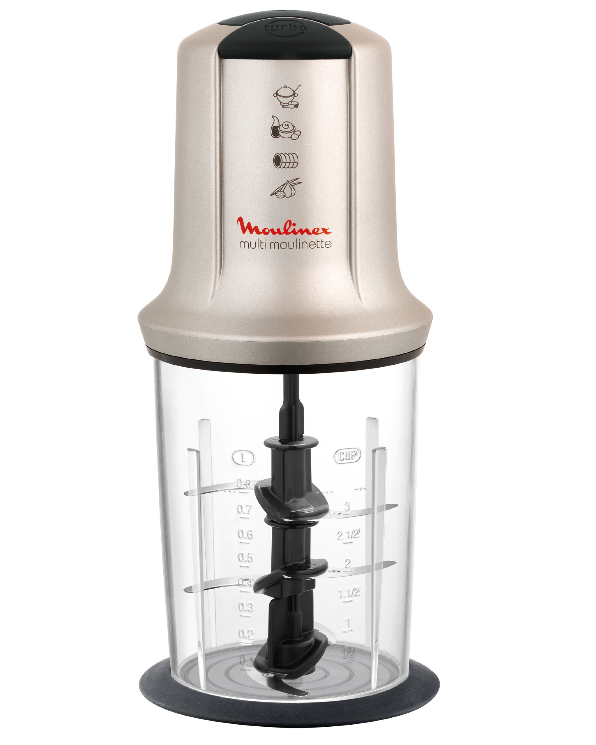 خرد کن مولینکس فرانسه Moulinex ‏AT718A10، مولتی مولینت XXL، خردکن برقی، 2 تیغه فوق‌العاده تیز، 5 کاره، 800 میلی‌لیتر، 500 وات، تک‌نفره XX groß سفید (0.8 میلی‌لیتر)