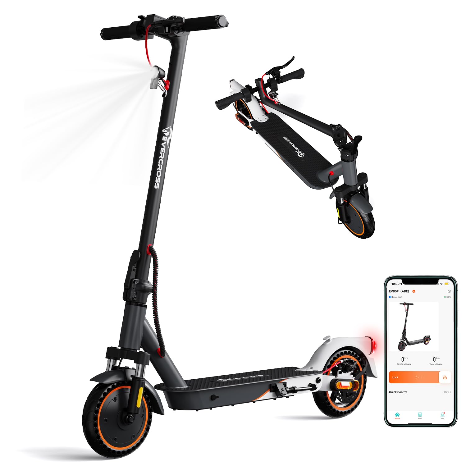 خرید از آمازون - اسکوتر الکترونیکی EVERCROSS EV85F با تایید خیابان (ABE)، اسکوتر برقی تاشو برای بزرگسالان با موتور APP - 400W، باتری 7.8AH، وزن 15 کیلوگرم، حداکثر بار 120 کیلوگرم، ترمز دوگانه، دو کمک فنر مشکی-نارنجی