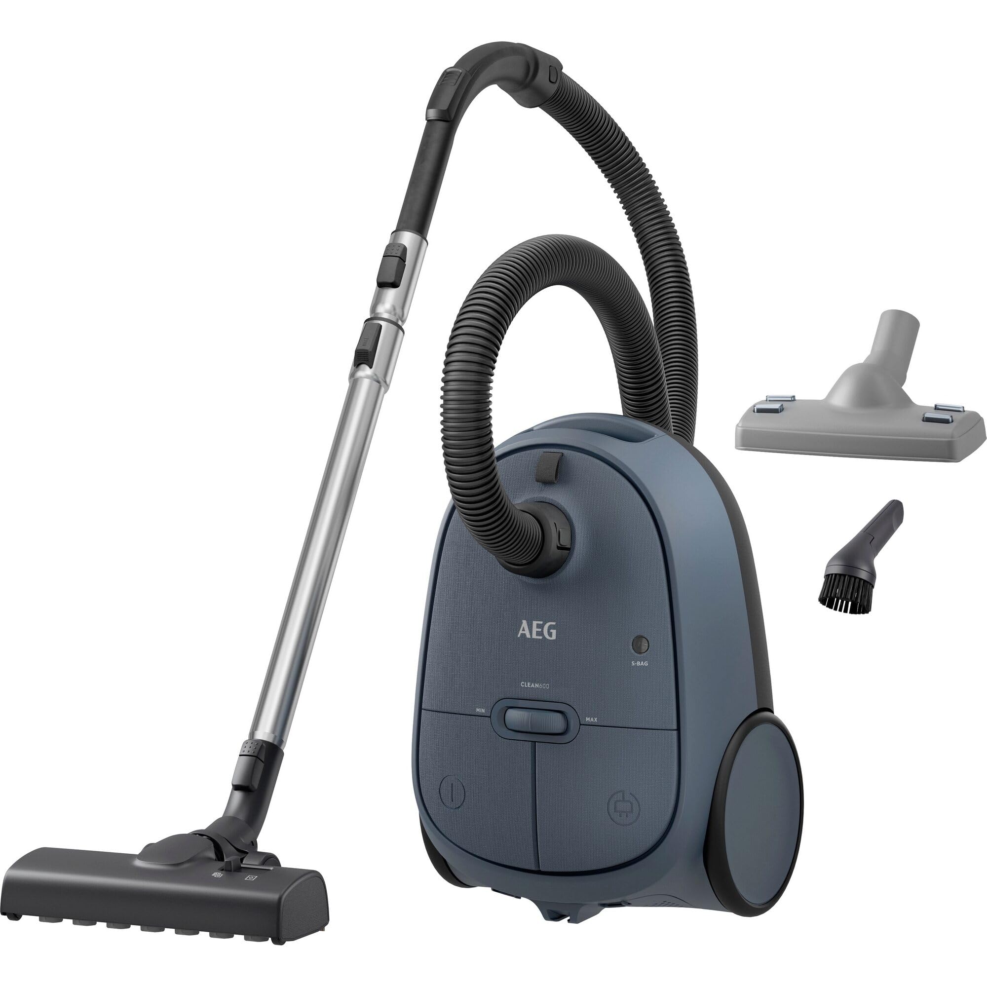 جاروبرقی کیسه‌ای AEG CLEAN 6000، قدرت مکش بالا، شامل نازل‌های اضافی، ۵۵٪ پلاستیک بازیافتی، مناسب برای صاحبان حیوانات خانگی، تمیز کردن مبلمان، شعاع عملکرد ۱۲ متر، ۸۵۰ وات، آبی، آبی مات AB61C2DBS