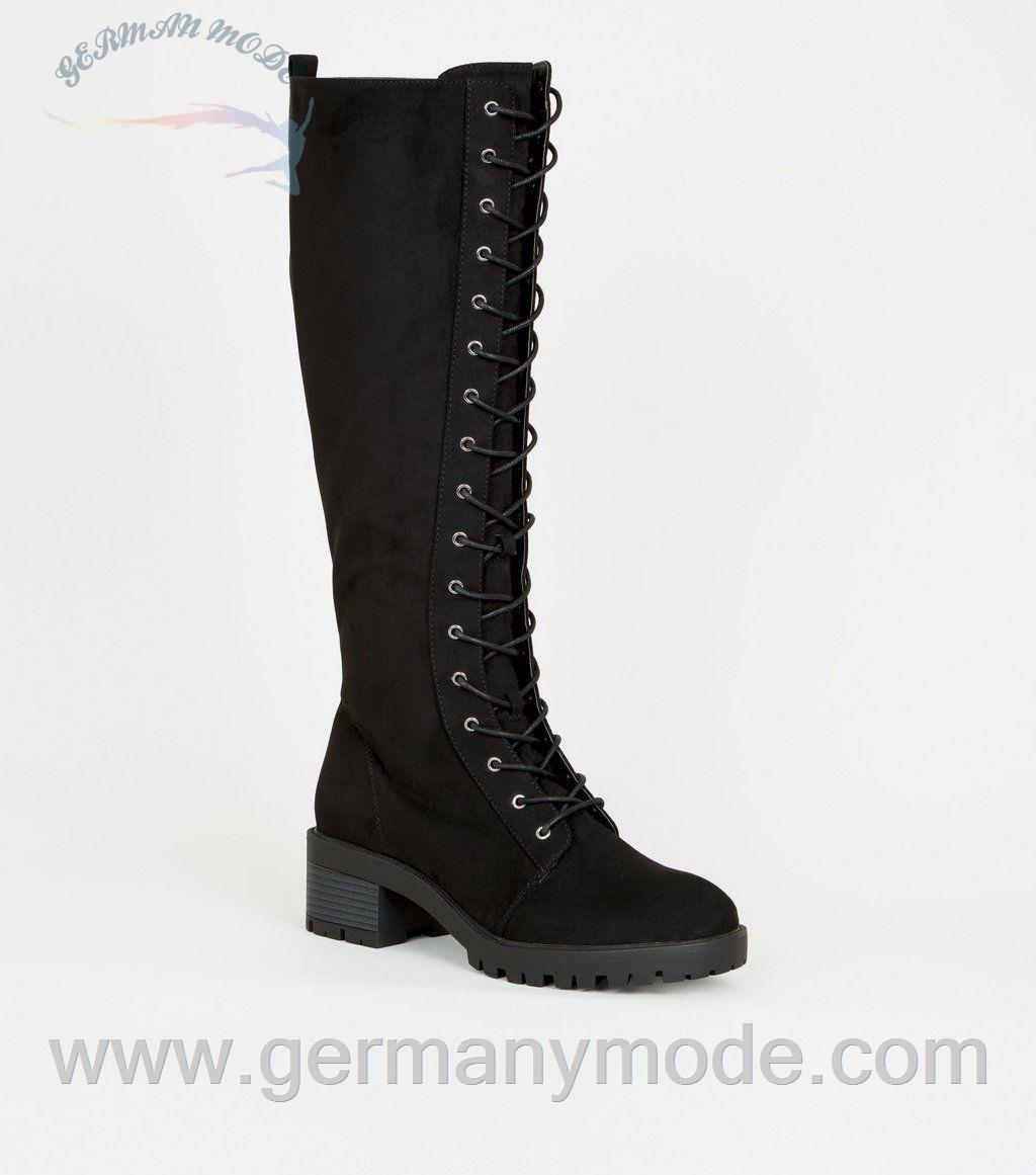 بوت زنانه نیولوک (انگلستان) Black Suedette Lace Up Calf Hiker Boots