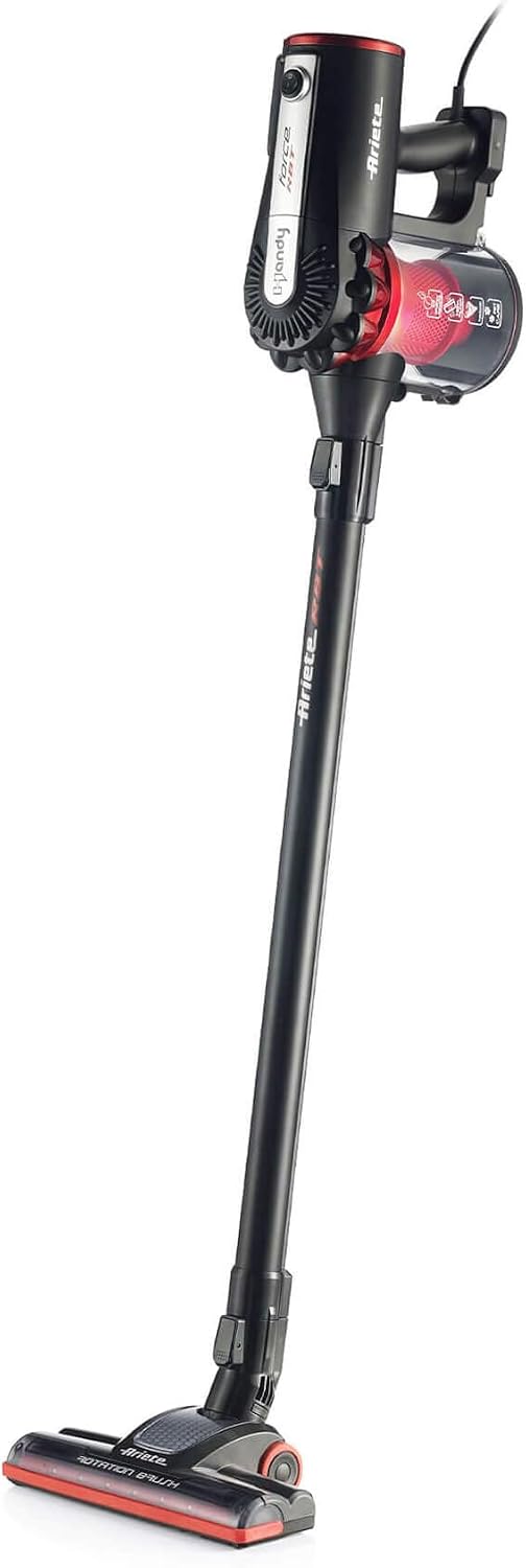 جارو شارژِی و برقی آریته ایتالیا Ariete 2759 Handy Force RBT، جارو شارژی 2 در 1 و جارو برقی فیلتر HEPA، فناوری سیکلون بدون کیسه، برس موتوری، قرمز/مشکی، 600 وات