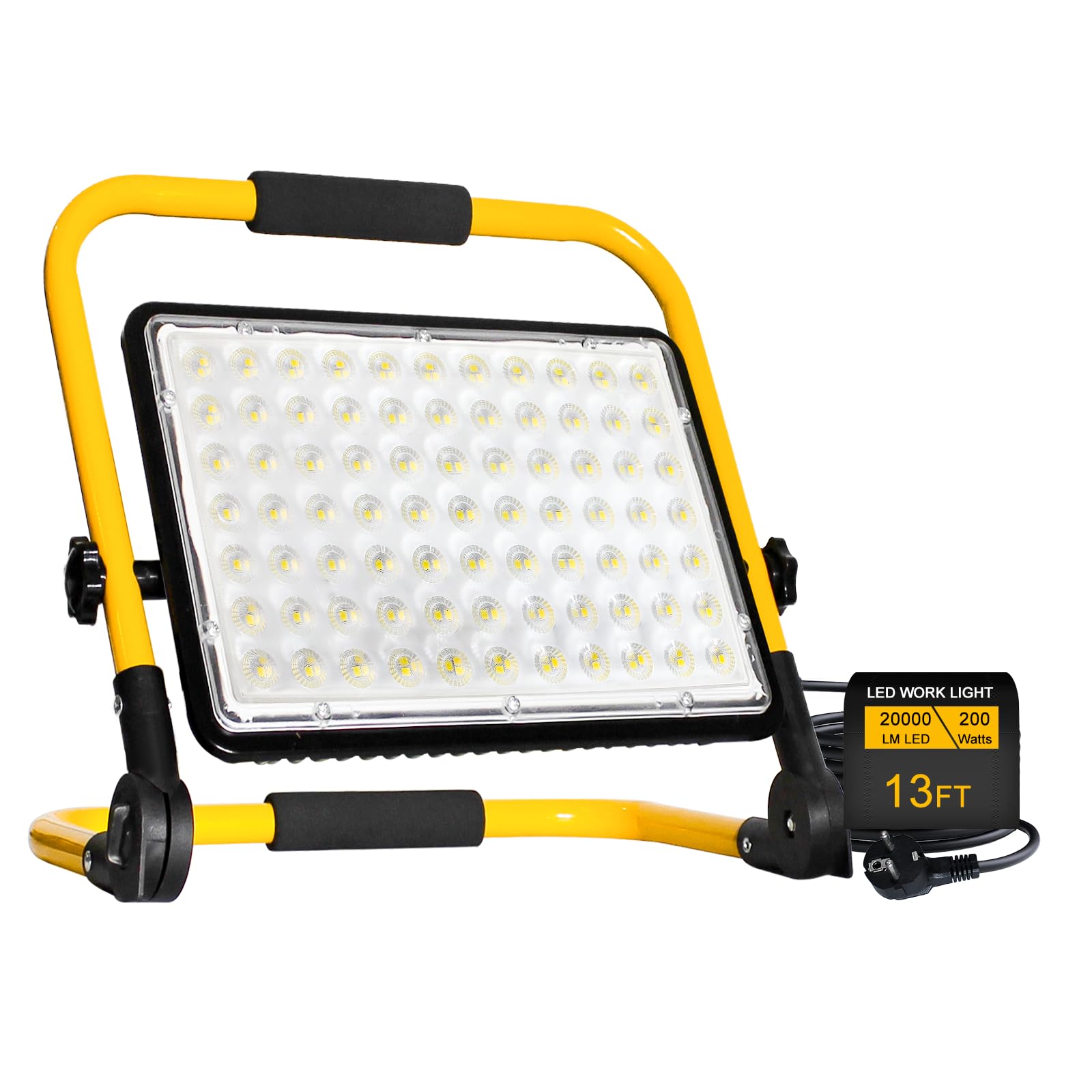 نورافکن ساخت و ساز LED 200 وات با سه پایه، چراغ کار LED 6500K کابل 4 متری با دوشاخه، نورافکن ضد آب IP66 نور کار نورافکن ساختمانی برای کارگاه ساختمانی بازرسی خودرو گاراژ 200.0