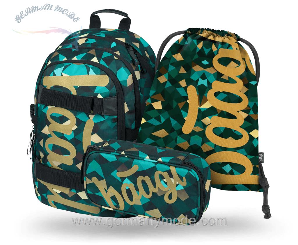 ست 3 تایی کوله پشتی مدرسه کوله ورزشی جامدادی پسرانه بگل Baagl Skate Polygon RucksackSet 3tlg Rucksack Federmäppchen Turnbeutel