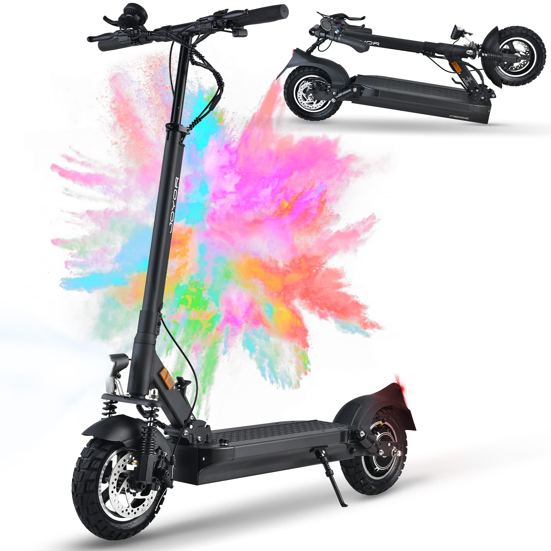 خرید از آمازون - اسکوتر JOYOR E سری Y، موتور 400/500W، 48V/36V 26/18/13/8Ah برد 25-110KM، اسکوتر برقی با فریم آلومینیومی 10 اینچی با ترمزهای دیسکی جلو و عقب و جذب ضربه (راه اندازی کلید) Y8-S