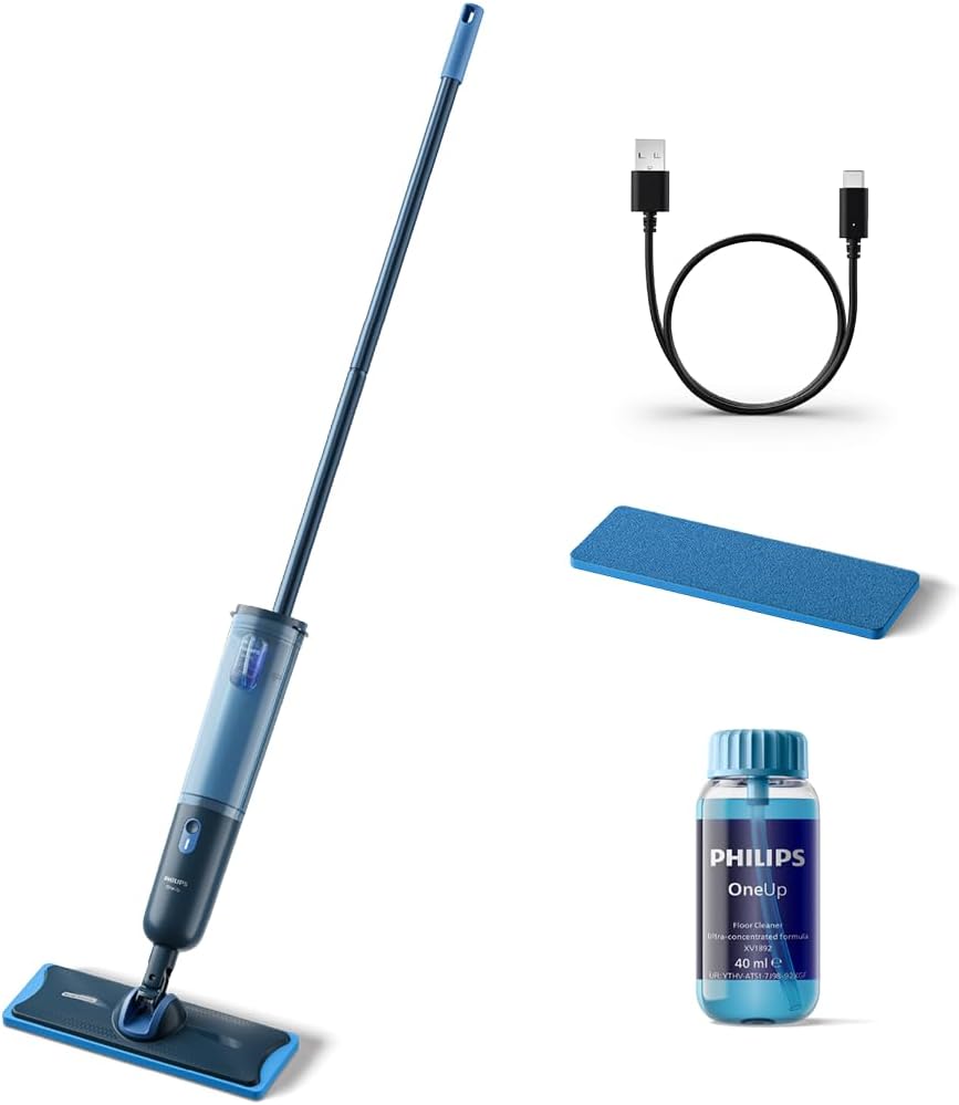 تی شارژی فیلیپس هلند Philips OneUp 3000 Series XV3101/01 تمیزتر کردن کف 2 برابر سریعتر تی کشیدن، با چرخش 360 درجه، باتری با عمر طولانی تنظیم رطوبت