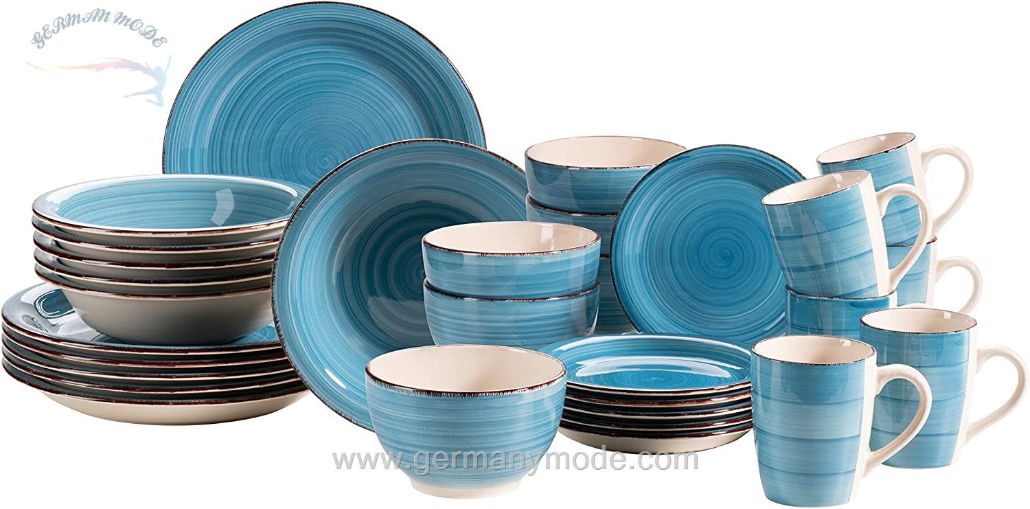 سرویس غذاخوری سرامیک 30 پارچه 6 نفره ماسر اتریش Mäser Kombiservice Lumaca Bel Tempo II (30-tlg.) dunkelblau